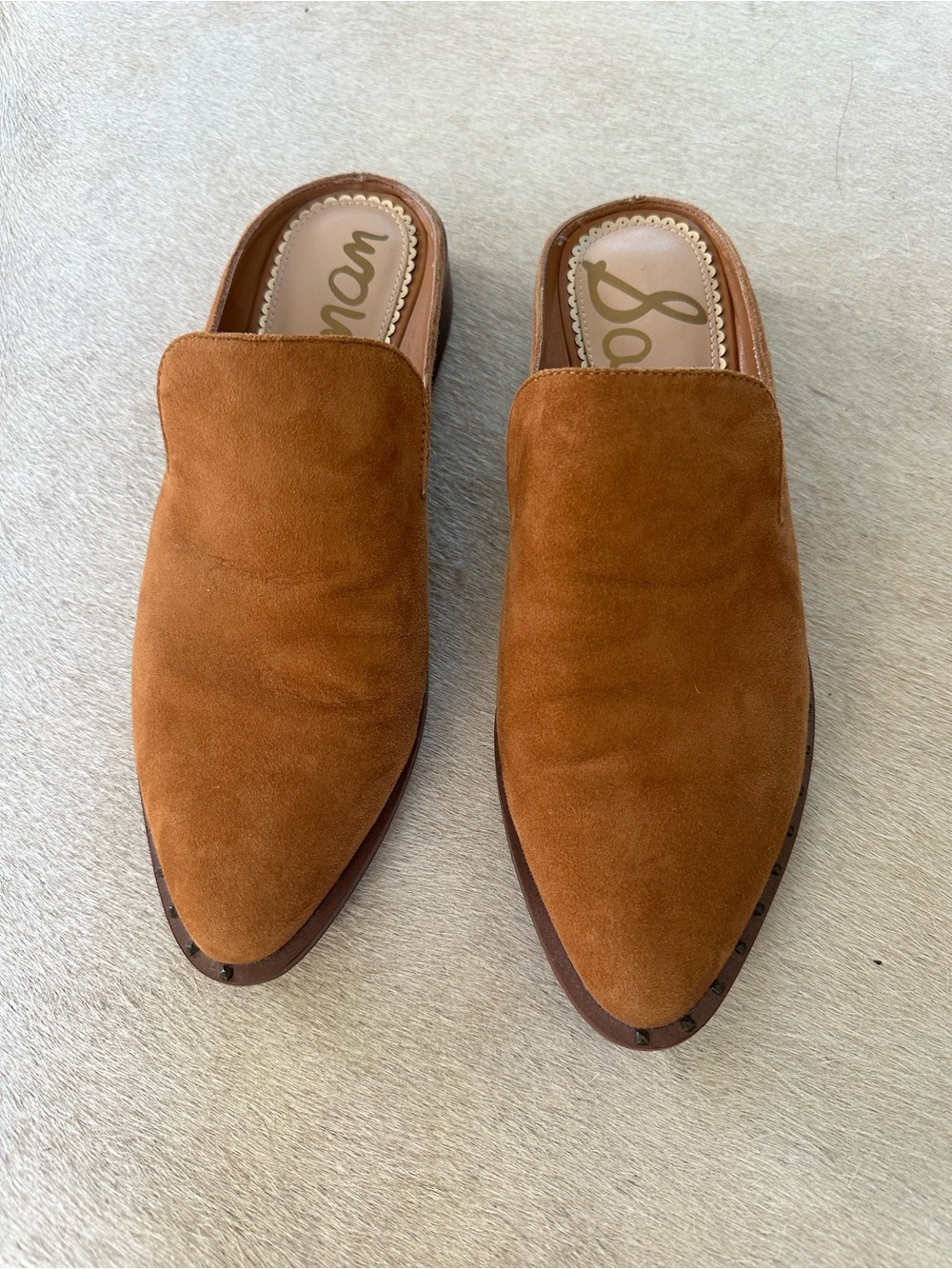 Cognac Suede Mules - Picture 5 of 8
